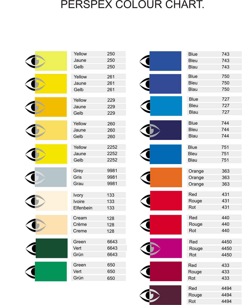 cast acrylic colour chart